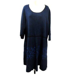 Melonie T Sweater Dress Womens Plus 3X Blue & Black Soft Knit 3/4 Sleeve $84